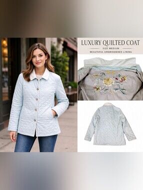 Womens Blue Luxury Quilted Embroidered Microsuede Barn Coat Size S/M Mycra Pac